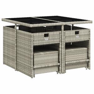 vidaXL 9-delige Tuinset met kussens poly rattan lichtgrijs