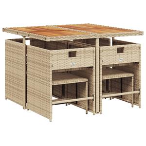 vidaXL 9-delige Tuinset met kussens poly rattan beige