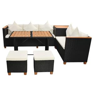 vidaXL 7-delige Loungeset met kussens poly rattan zwart