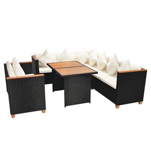 vidaXL 5-delige Loungeset met kussens poly rattan zwart