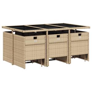 vidaXL 11-delige Tuinset met kussens poly rattan gemengd beige