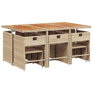 vidaXL 11-delige Tuinset met kussens poly rattan beige