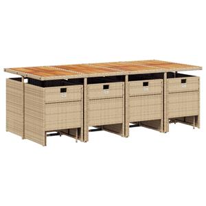 vidaXL 13-delige Tuinset met kussens poly rattan beige