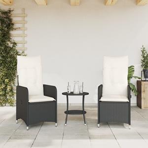 vidaXL Tuinstoelen 2 st verstelbaar met kussens poly rattan zwart