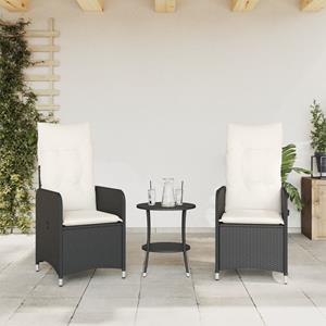 vidaXL Tuinstoelen 2 st verstelbaar met tafel poly rattan zwart