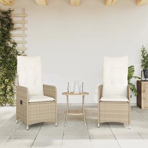 vidaXL Tuinstoelen 2 st verstelbaar met kussens poly rattan beige