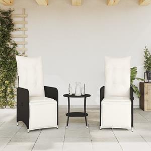 vidaXL Tuinstoelen 2 st verstelbaar met tafel poly rattan zwart