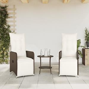 vidaXL Tuinstoelen 2 st verstelbaar met tafel poly rattan bruin