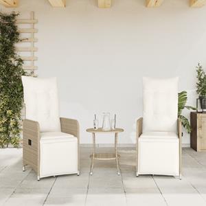 vidaXL Tuinstoelen 2 st verstelbaar met tafel poly rattan beige