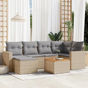 VidaXL 7-delige Loungeset met kussens poly rattan gemengd beige