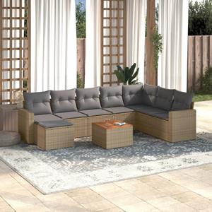 VidaXL 10-delige Loungeset met kussens poly rattan gemengd beige