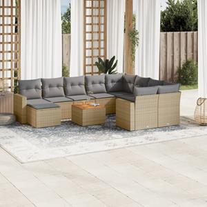 VidaXL 11-delige Loungeset met kussens poly rattan gemengd beige