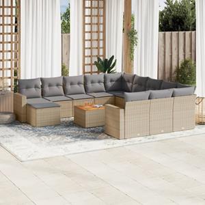 VidaXL 13-delige Loungeset met kussens poly rattan gemengd beige