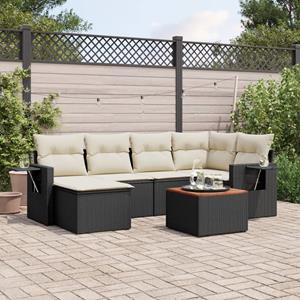 VidaXL 7-delige Loungeset met kussens poly rattan zwart