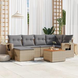 VidaXL 7-delige Loungeset met kussens poly rattan gemengd beige