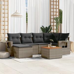 VidaXL 7-delige Loungeset met kussens poly rattan grijs