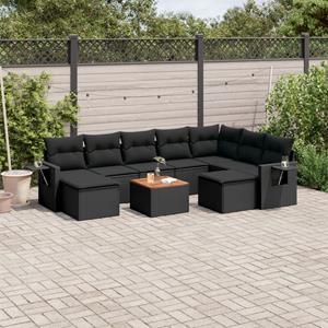 VidaXL 10-delige Loungeset met kussens poly rattan zwart