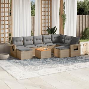 VidaXL 10-delige Loungeset met kussens poly rattan gemengd beige