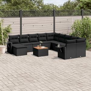 VidaXL 14-delige Loungeset met kussens poly rattan zwart