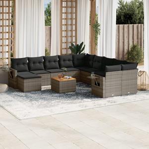 VidaXL 14-delige Loungeset met kussens poly rattan grijs