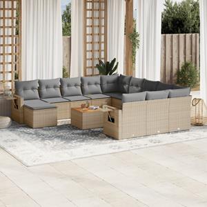 VidaXL 13-delige Loungeset met kussens poly rattan gemengd beige