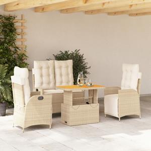 VidaXL 4-delige Tuinset met kussens poly rattan beige