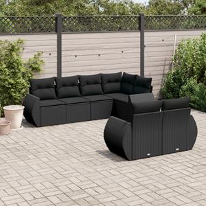 VidaXL 7-delige Loungeset met kussens poly rattan zwart