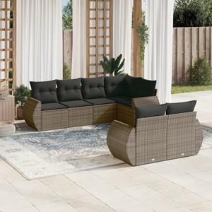 VidaXL 7-delige Loungeset met kussens poly rattan grijs