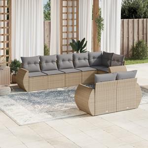 VidaXL 8-delige Loungeset met kussens poly rattan beige