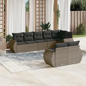 VidaXL 8-delige Loungeset met kussens poly rattan grijs