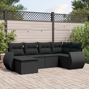 VidaXL 6-delige Loungeset met kussens poly rattan zwart