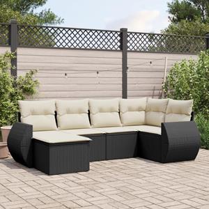 VidaXL 6-delige Loungeset met kussens poly rattan zwart