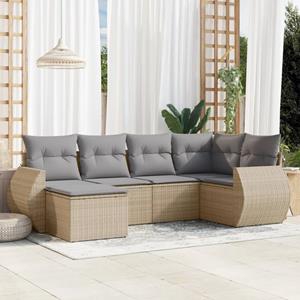 VidaXL 6-delige Loungeset met kussens poly rattan beige