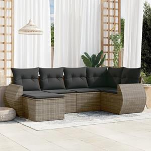 VidaXL 6-delige Loungeset met kussens poly rattan grijs