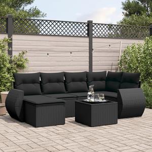 VidaXL 7-delige Loungeset met kussens poly rattan zwart