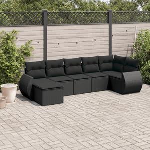 VidaXL 7-delige Loungeset met kussens poly rattan zwart