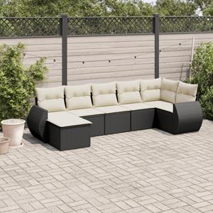 VidaXL 7-delige Loungeset met kussens poly rattan zwart