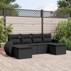 VidaXL 6-delige Loungeset met kussens poly rattan zwart