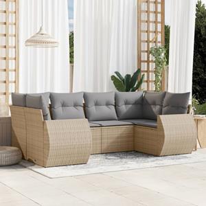 VidaXL 6-delige Loungeset met kussens poly rattan beige