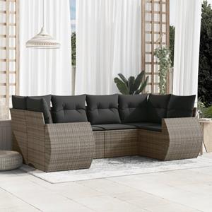 VidaXL 6-delige Loungeset met kussens poly rattan grijs