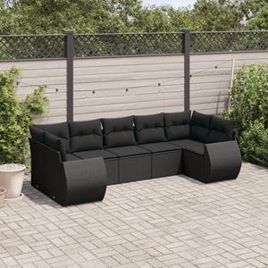 VidaXL 7-delige Loungeset met kussens poly rattan zwart