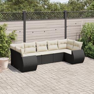 VidaXL 7-delige Loungeset met kussens poly rattan zwart