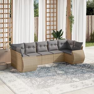 VidaXL 7-delige Loungeset met kussens poly rattan beige