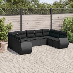 VidaXL 9-delige Loungeset met kussens poly rattan zwart