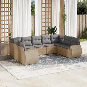 VidaXL 9-delige Loungeset met kussens poly rattan beige