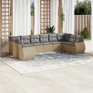 VidaXL 10-delige Loungeset met kussens poly rattan beige