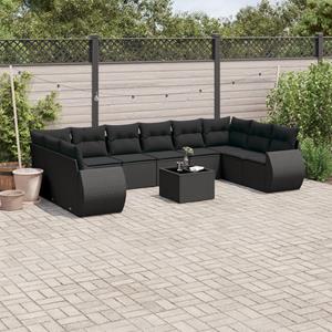 VidaXL 11-delige Loungeset met kussens poly rattan zwart