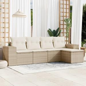 VidaXL 5-delige Loungeset met kussens poly rattan beige