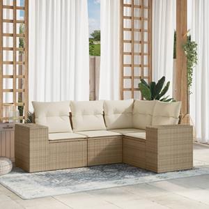 VidaXL 4-delige Loungeset met kussens poly rattan beige