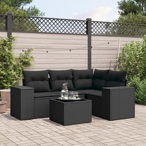 VidaXL 5-delige Loungeset met kussens poly rattan zwart